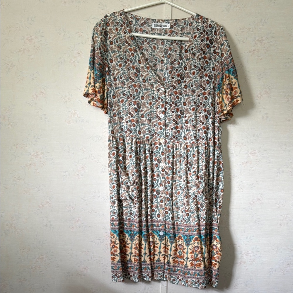 Elegant Multicolor Bohemian Midi Dress